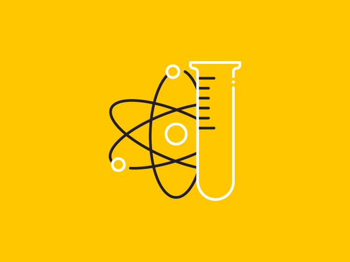 ikona badań chemicznych na żółtym tle